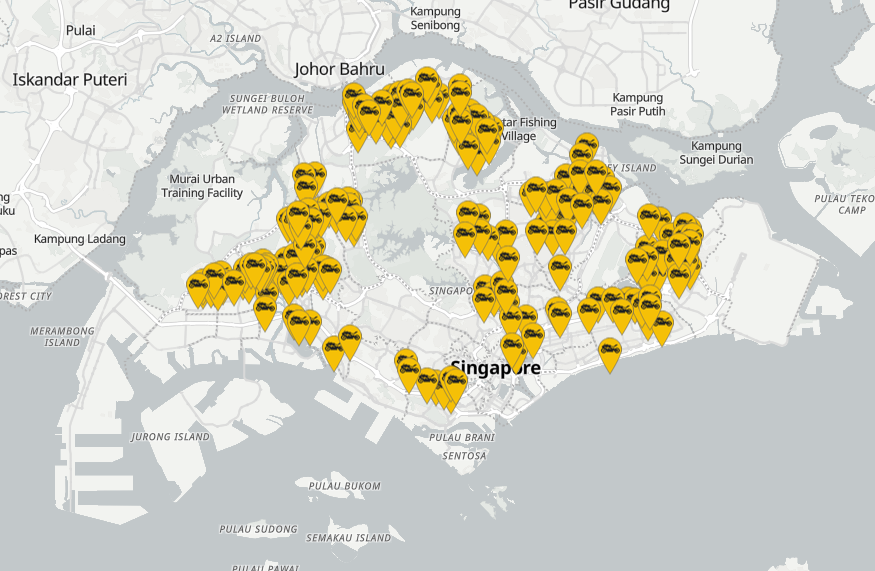 Singapore Coverage Map with Gotowbike Pins